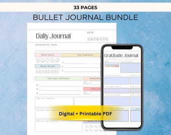 33-sidig utskrivbar bullet journal-paket – daglig planerare (PDF direktnedladdning)