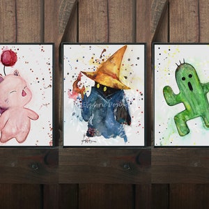 Set of Final Fantasy Moogle Black Mage Cactaur Chocobo Tonberry Cait Sith Moomba Shantotto Final Fantasy Art Print Watercolor