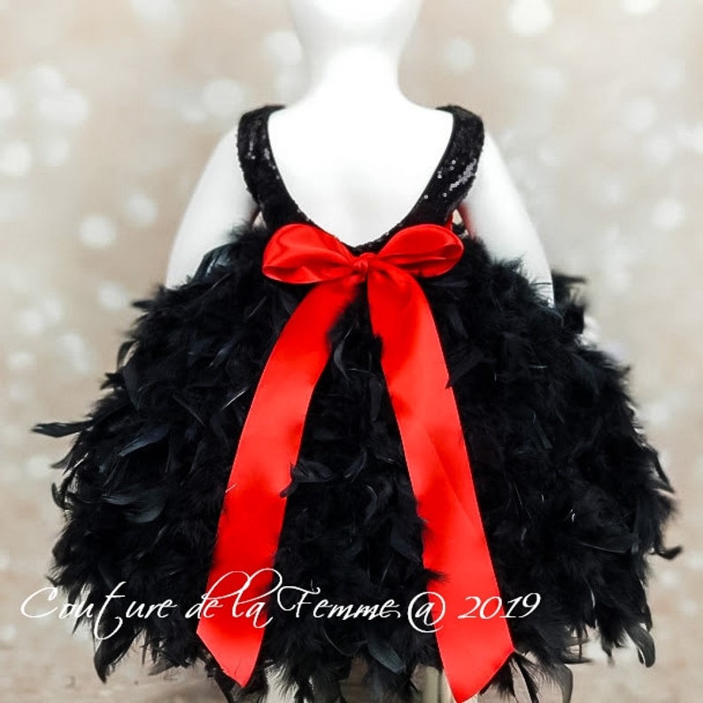 Elegant Black Flower Girl Dress with Sequin Bodice and Black Feathers Weddings Black Flower Girl Dress for Toddlers Black Pageant Dress