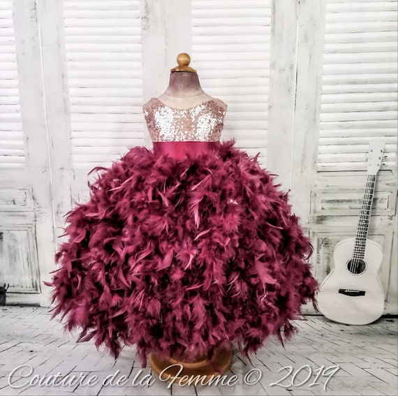 burgundy and gold flower girl dress