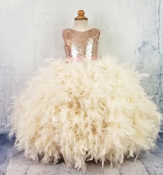 rose gold sequin flower girl dress