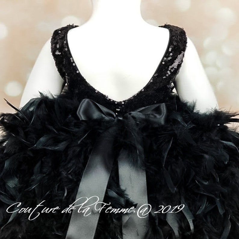 Elegant Black Flower Girl Dress with Sequin Bodice and Black Feathers Weddings Black Flower Girl Dress for Toddlers Black Pageant Dress