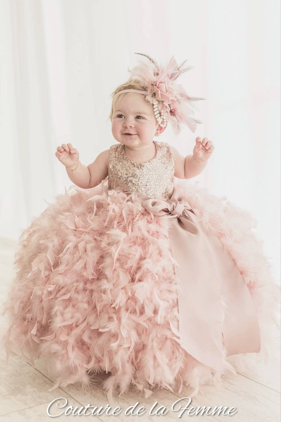 Rose Gold and Blush First Birthday Dress Baby Toddler Flower Girl Dress Blush Sequin Feather Pageant Dress Blush Toddler Girl Dress Etsy Canada
