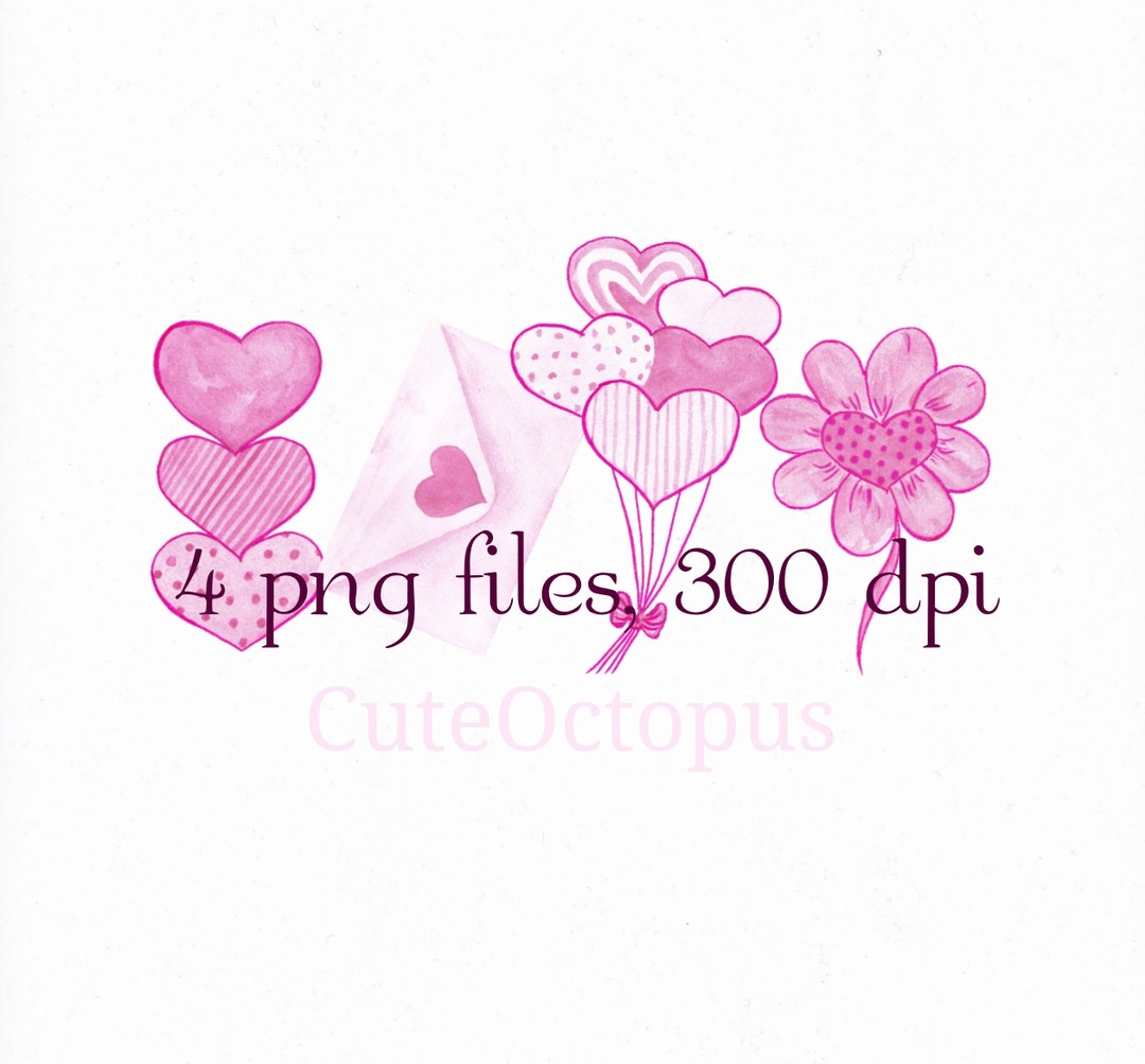 Digital Valentine's Day Png Files, Pink Heart Clipart, Png Hearts ...