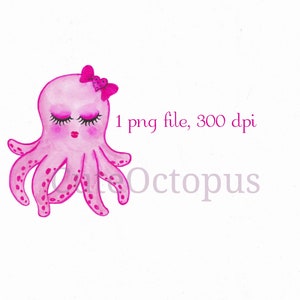 Rosa Baby Krake Clipart, Meerestier Clipart, Aquarell Clipart