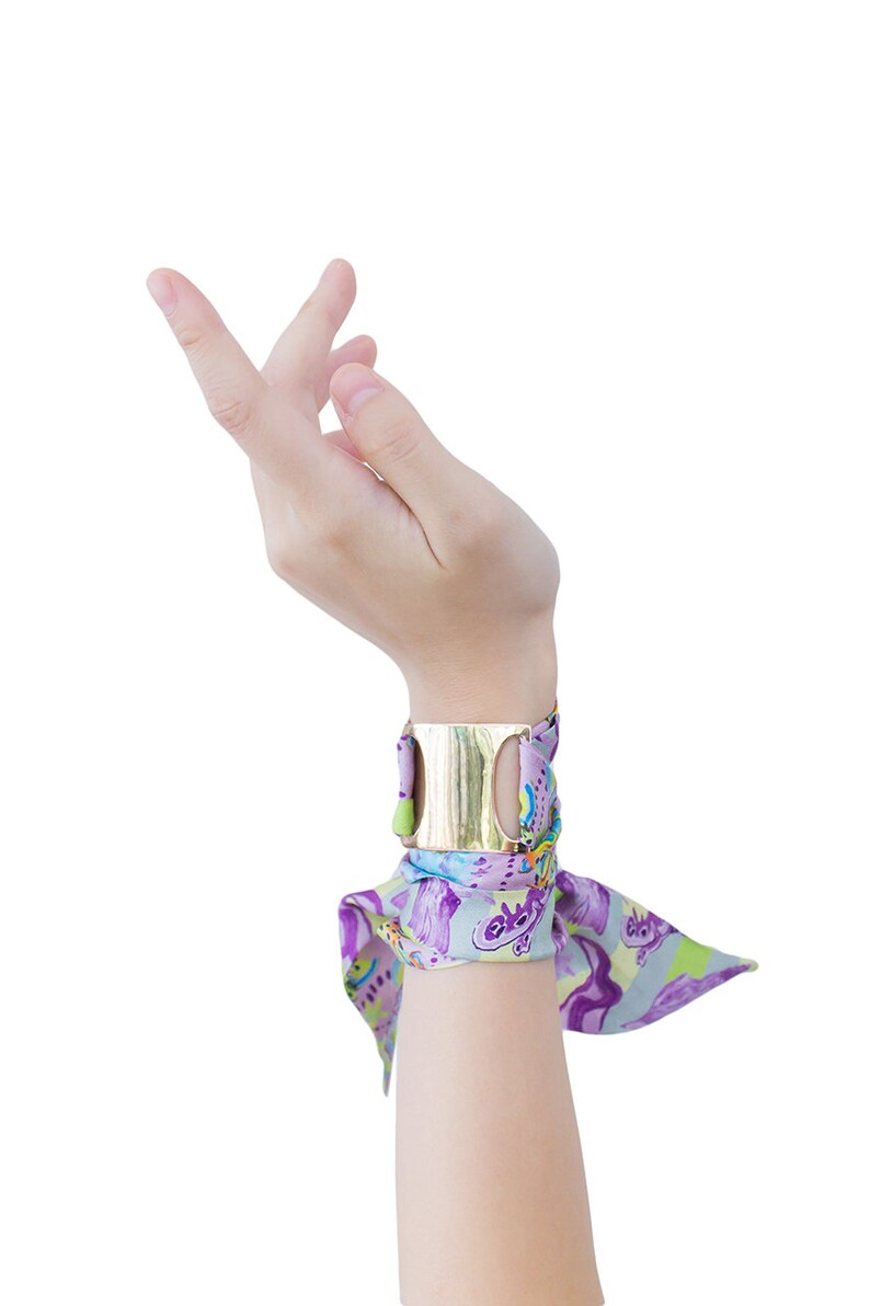 Women,Watercolor Jellyfish,Twilly Handbag Handle Silk Scarf Bracelet