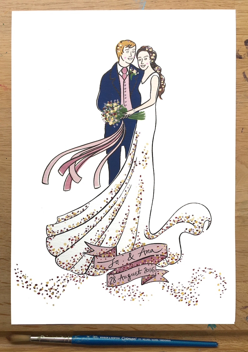 Custom Wedding Portrait; A4 size bespoke and personalised