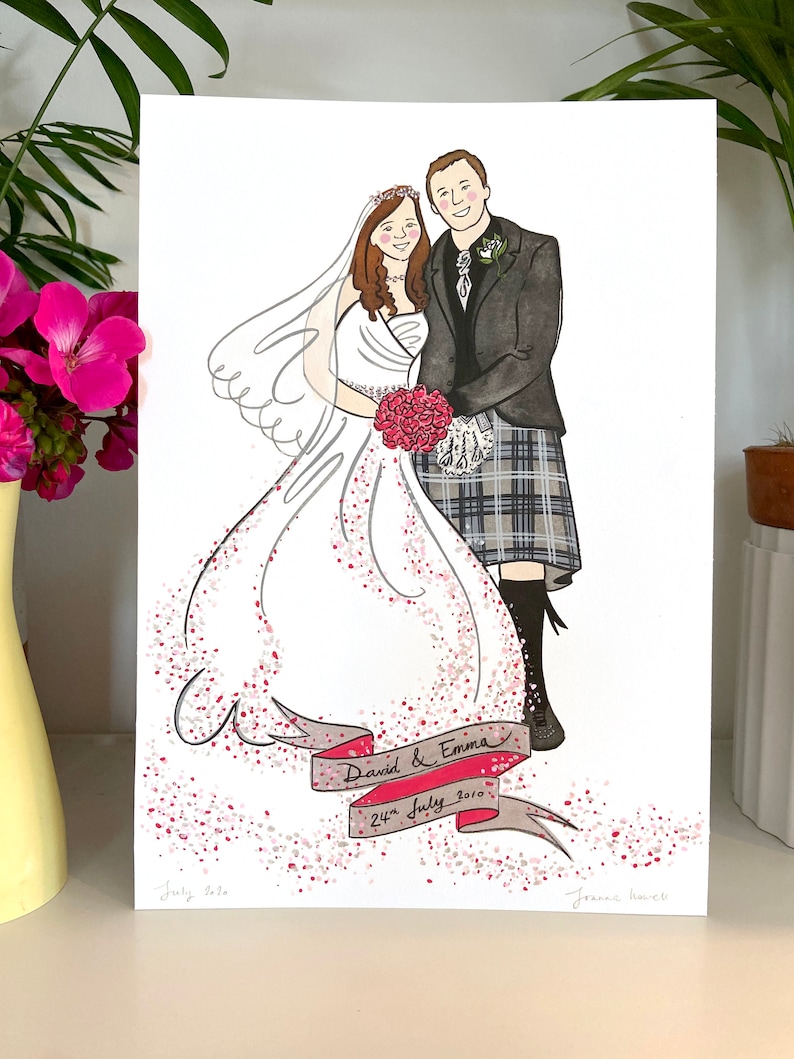Custom Wedding Portrait; A4 size bespoke and personalised