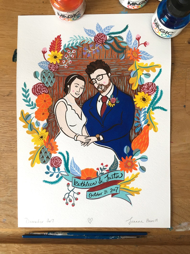 Custom Wedding Portrait; A4 size bespoke and personalised