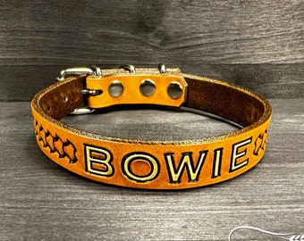 Personalized Handmade Leather Dog Collar with Basket Stamping - Custom Name Engraving