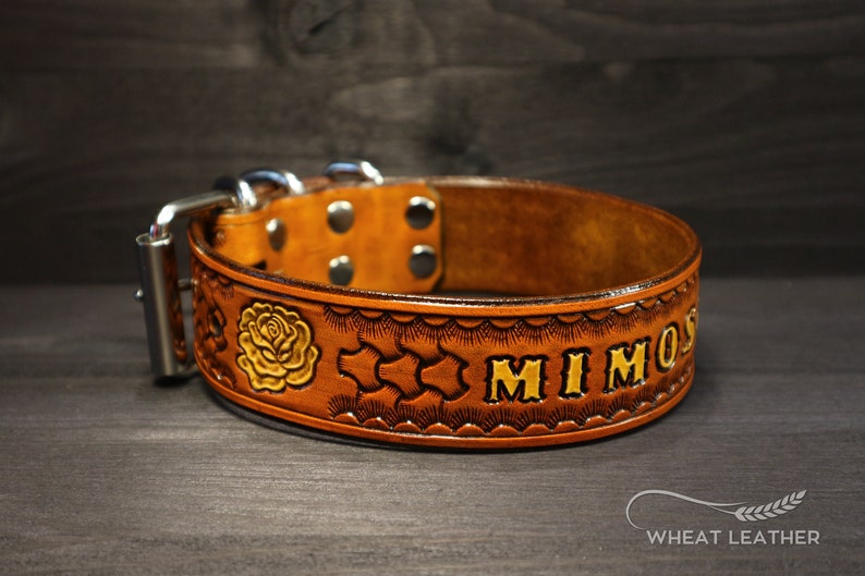 PERSONALIZED LEATHER COLLAR // Collar with name // Personalised leather dog collar // High quality dog collar // Personalized collar //Chief 2. Saddle Tan