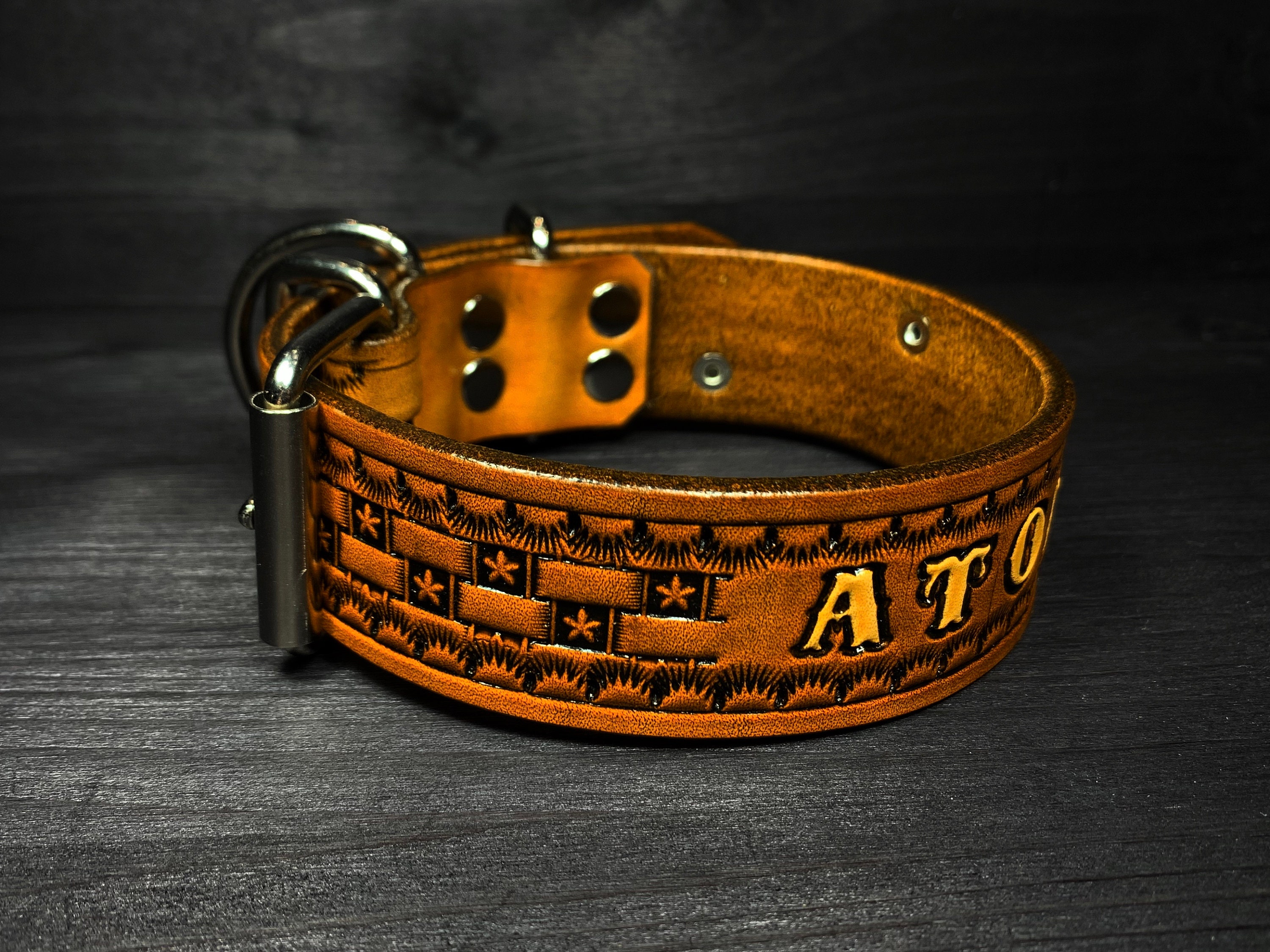 PERSONALIZED LEATHER COLLAR American // With name // Personalised leather dog collar // Collar