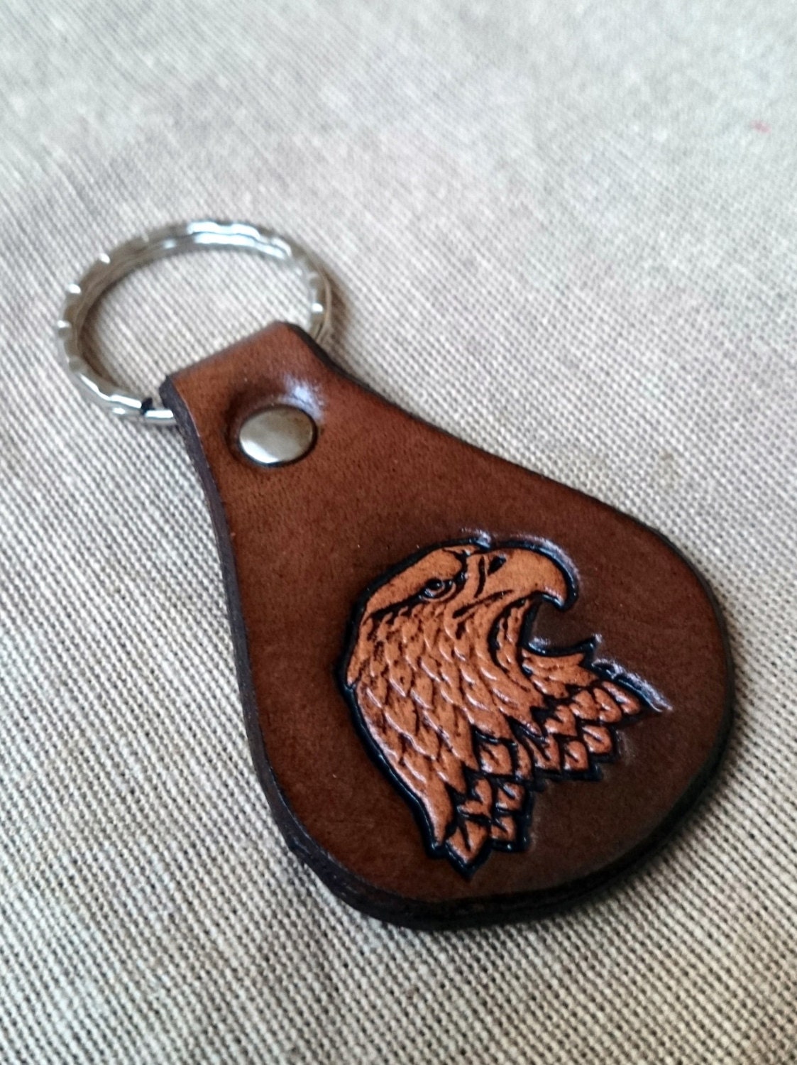 CustomLeatherCreations Fire Department Front Line Leather Key Clips - Handmade Leather Keychain Brown - USA Eagle