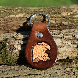 LEATHER KEYCHAIN - EAGLE // Bird // Party favor // Little gift //Leather key fob // Leather keyfob // Keychain // Keyfob // Keyring //