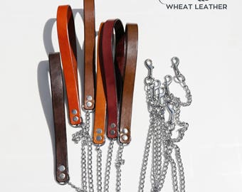 LIGHT CHAIN LEASH With Leather Handle // Light Chain Lead With Leather Handle // Matching Leather Leash // Chain Leash