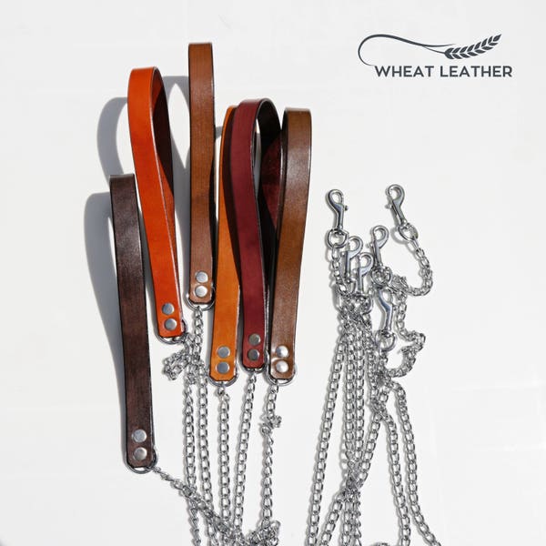 LIGHT CHAIN LEASH With Leather Handle // Light Chain Lead With Leather Handle // Matching Leather Leash // Chain Leash