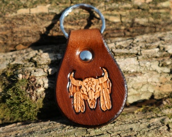 LEATHER KEYCHAIN - INDIAN scull // Party favor // Little gift //Leather key fob // Leather keyfob // Keychain // Keyfob // Keyring //