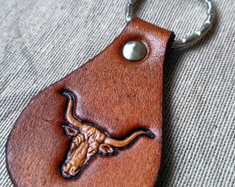 LEATHER KEYCHAIN - LONGHORN // Texas // Party favor // Little gift //Leather key fob // Leather keyfob // Keychain // Keyfob // Keyring //