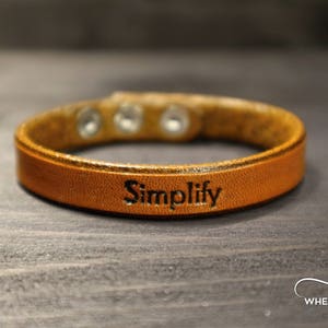 PERSONALIZED LEATHER BRACELET Up to 4 your own words embossed on unisex leather bracelet. One size fits most. Traditional embossing words image 5