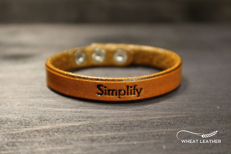 PERSONALIZED LEATHER BRACELET Up to 4 your own words embossed on unisex leather bracelet. One size fits most. Traditional embossing words image 5