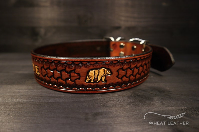 PERSONALIZED LEATHER COLLAR // Collar with name // Personalised leather dog collar // High quality dog collar // Personalized collar //Chief 3.Mahogany