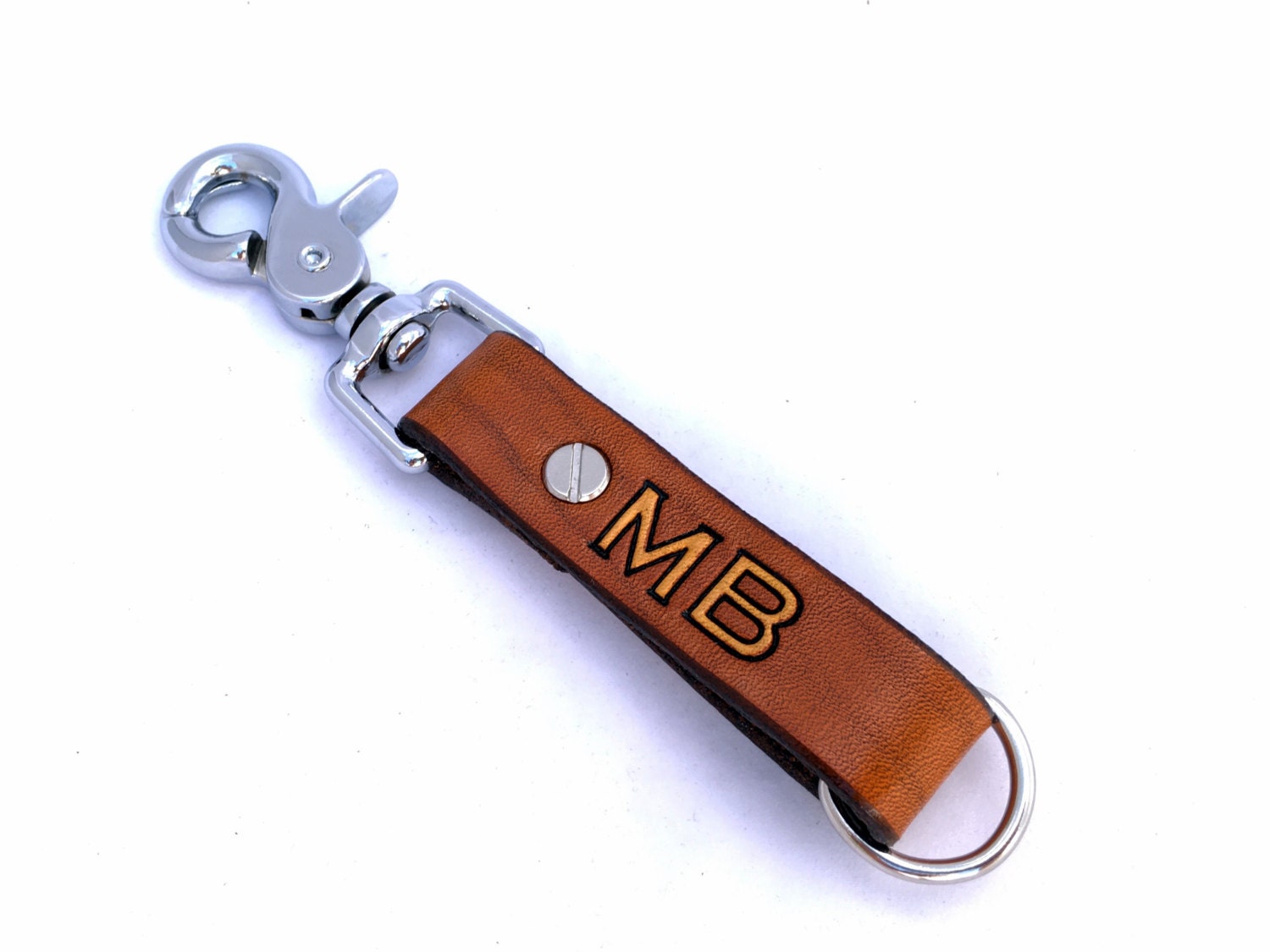 PERSONALIZED LEATHER KEYCHAIN with initials // Leather Key Holder // Leather Key Chain // Custom ...