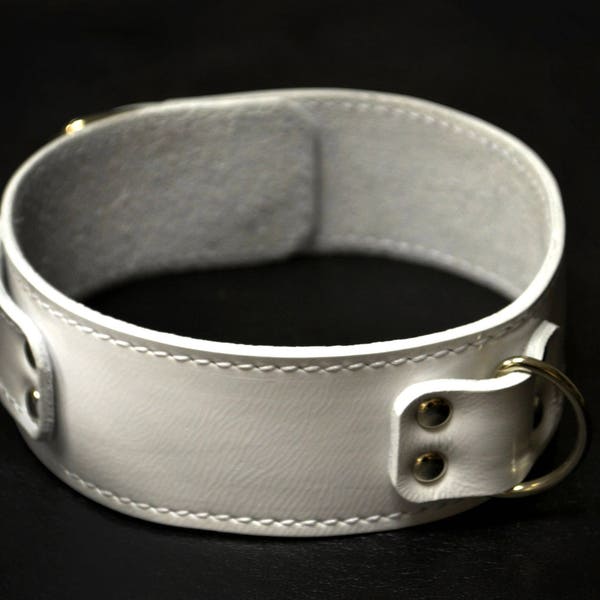 White Leather BDSM Collar Submissive BDSM Choker Bondage Collar Fetish Adult Play Slave Real Leather Restraints Custom Made DDLG Discreet