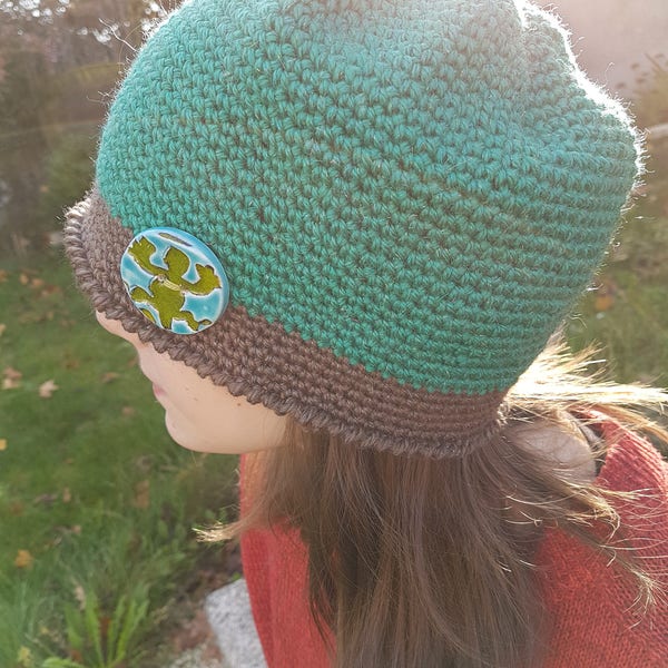 bonnet femme grande taille vert et taupe en laine majoritaire