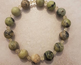 Fête des mères fête des mamans bracelet en pierres naturelles jaspe herbe vert en 10 millimètres