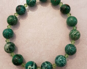 Fête des mères fête des mamans bracelet en perles de jaspe impression vert émeraude  10 mm