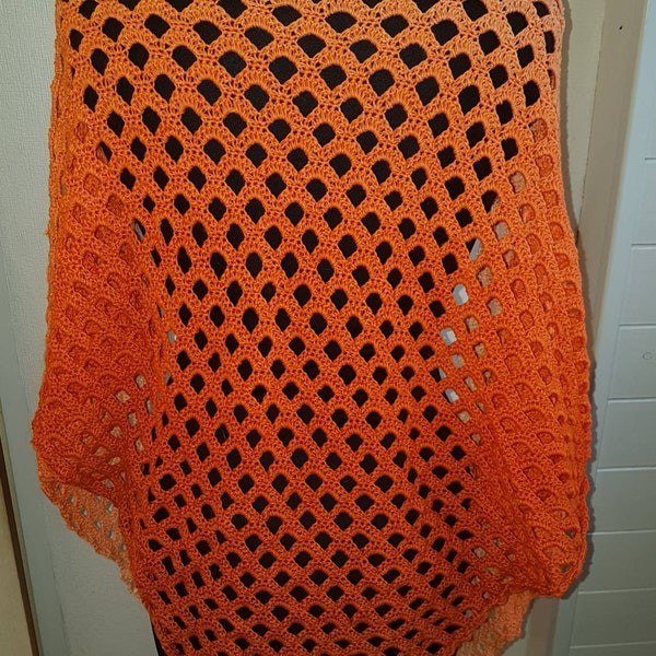 chèche ou châle au crochet coton et acrylique dégradé d'orange