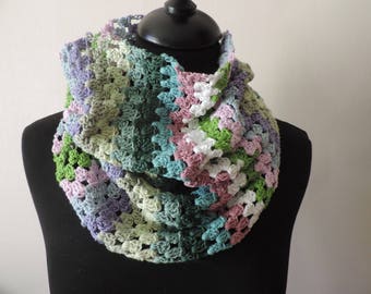 collar, summer snood, cotton spring multicolored green stripes