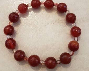 Fête des mères fête des mamans bracelet en perles d'agate rouge à facettes 10 mm