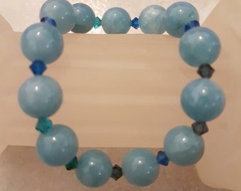 Fête des mères fête des mamans bracelet en pierres naturelles quartz éponge bleu sinbad  en 10 millimètres