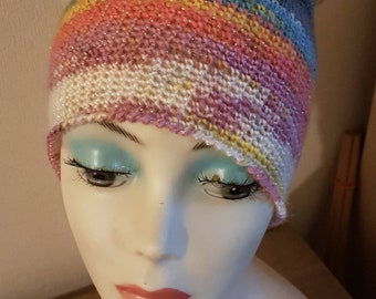 Pretty elf cap in acrylic angora wool and lurex color of tenderness