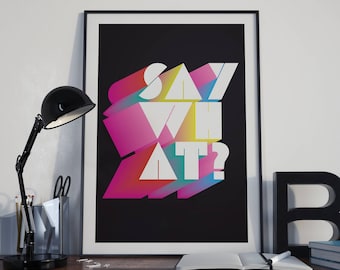 Pôster com Tipografia Neon Arco-Íris - Arte Digital - Arte Original para Declaração de Impacto