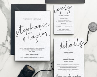 Minimalist Black and White Script Wedding Stationery Bundle | Modern Elegance | Printed Wedding Bundle | DIY Wedding Stationery