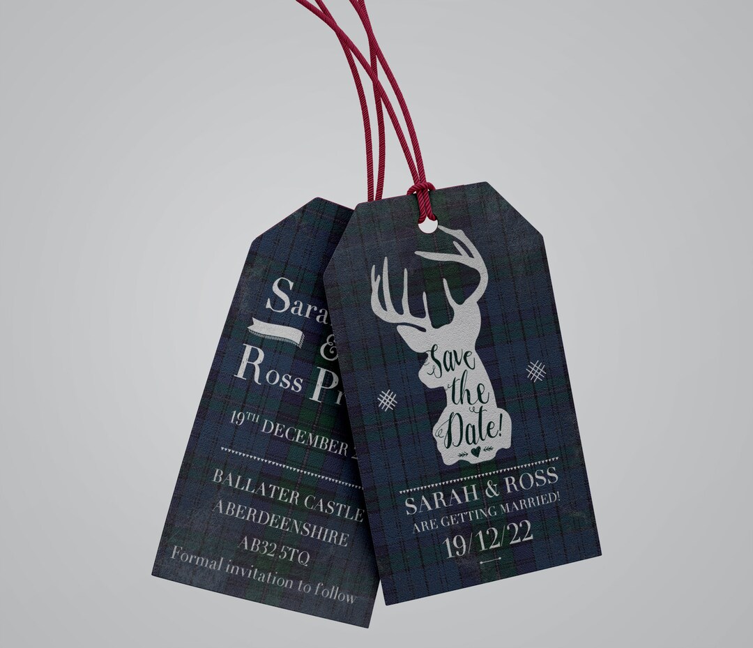 Stag Tag Pattern Example Swing Tag With Stag's Head and Navy Tartan - Etsy