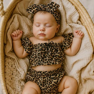 Bezauberndes Leopard Baby Mädchen Outfit Set, Safari Thema Babykleidung, Boho Sommer Kleinkind Outfit, süßes Tierdruck Baby Outfit
