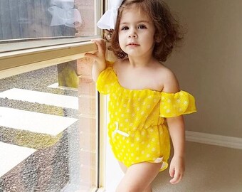 Bright Yellow Baby Girl Romper, Summer Baby Outfit, Toddler Girl Romper, Sunny Baby Clothes, Baby Photoshoot Outfit, Cute Baby Girl Outfit