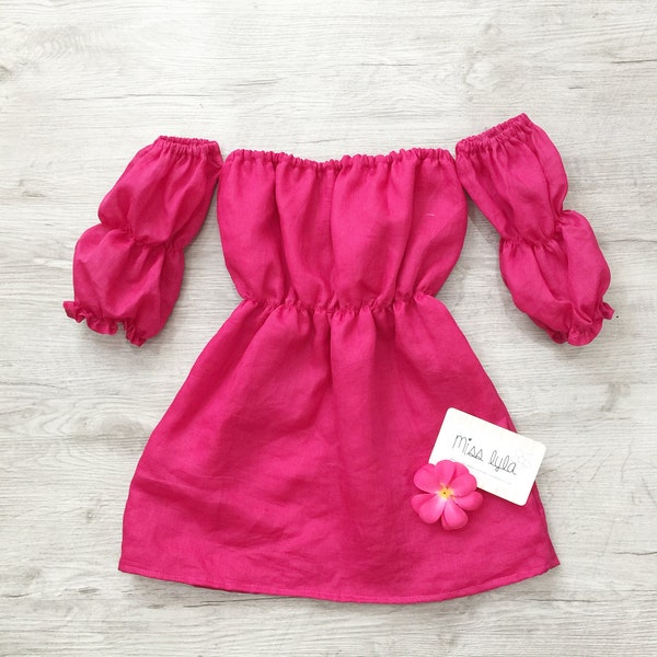Pink Off Schulter Baby Mädchen Kleid, Langarm Sommerkleid, Boutique-Kind-Mädchen-Outfit