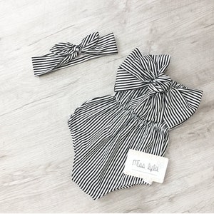 Baby girl summer romper, Striped romper, Bow tie romper, bubble romper, personalized girls romper, summer romper, Black and white romper