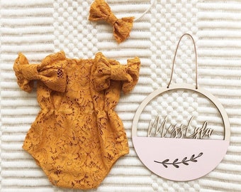 Fall Baby Romper, Mustard Lace Romper, Autumn Baby Romper, Baby Gift, Mustard Romper, Girls Romper, Newborn Romper, Toddler Romper