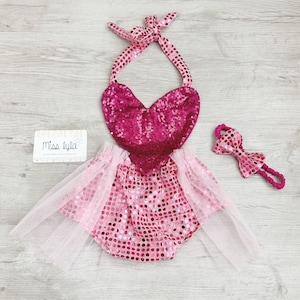 Adorable Hot Pink Sequin Baby romper for Every Occasion, 1st Birthday baby Outfits, Cake Smash Outfit, Disco Baby Clothes, Baby Shower Gift
