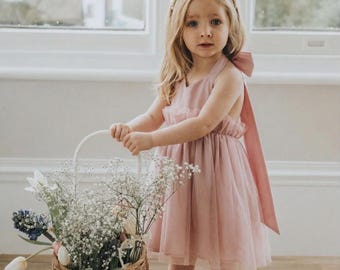 Rosa tyllklänning för babyflicka, elegant babyfestklänning, födelsedagsklänning för småbarn, babyshower-outfit, brudeklänning för brudeflicka, prinsessklänning för baby