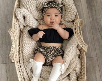 Leopard Baby Girl Outfit Top and Shorts Skirt, Cheetah Print Baby Clothes, Toddler Girl Outfit, Trendy Baby Girl Outfit, Wild One Theme