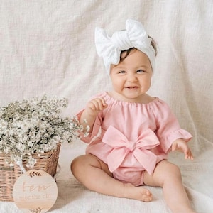 Baby Girl Linen Romper, Neutral Baby Outfit, Vintage Baby Girl Romper, Boho Baby Clothes, Summer Baby Outfit