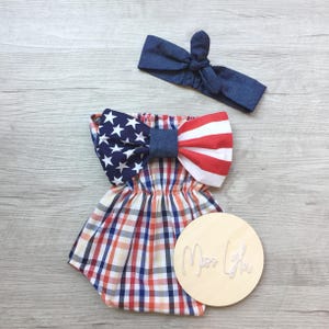 Kid&#39;s American Flag Romper, Flag Patriotic Bodysuit, 4th July Denim States Outfit, USA Baby Fourth of July outfit, 4th of July baby clothes