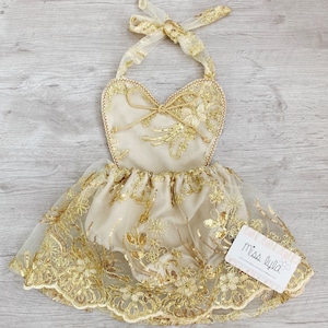 Gorgeous Gold Lace Dress Flower Lace Tutu Dress for Baby Girl Newborn to 5T First Birthday Pageant Dress
