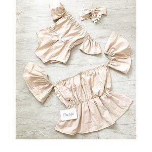 Adorable Mommy and Me Summer Outfits, Trendy Boho Beige Crop Top, Cute Mommy and Me Clothing, Mama and mini Clothes sets, New Mom gift